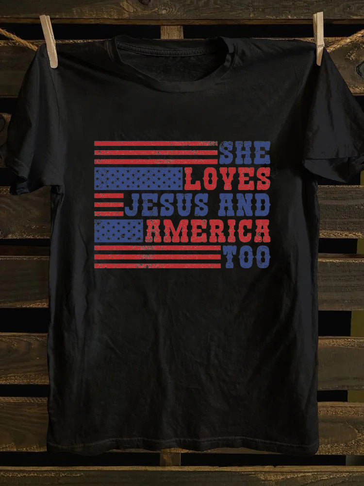 She Loves Jesus And America Too 4th of July T-shirt