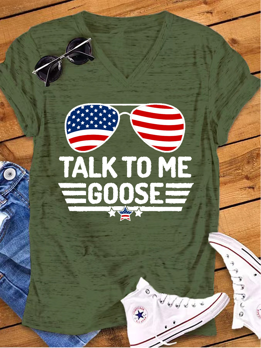 Talk To Me Goose America Flag Glasses V-Neck T-shirt