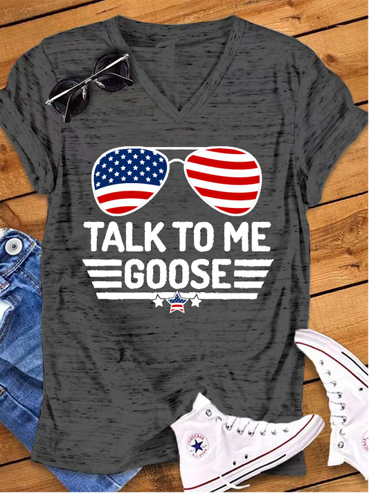 Talk To Me Goose America Flag Glasses V-Neck T-shirt