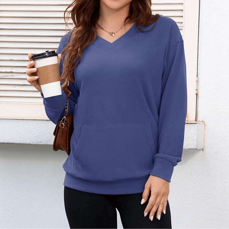 🏆 Women's V-neck Sweatshirt With Kangaroo Pocket