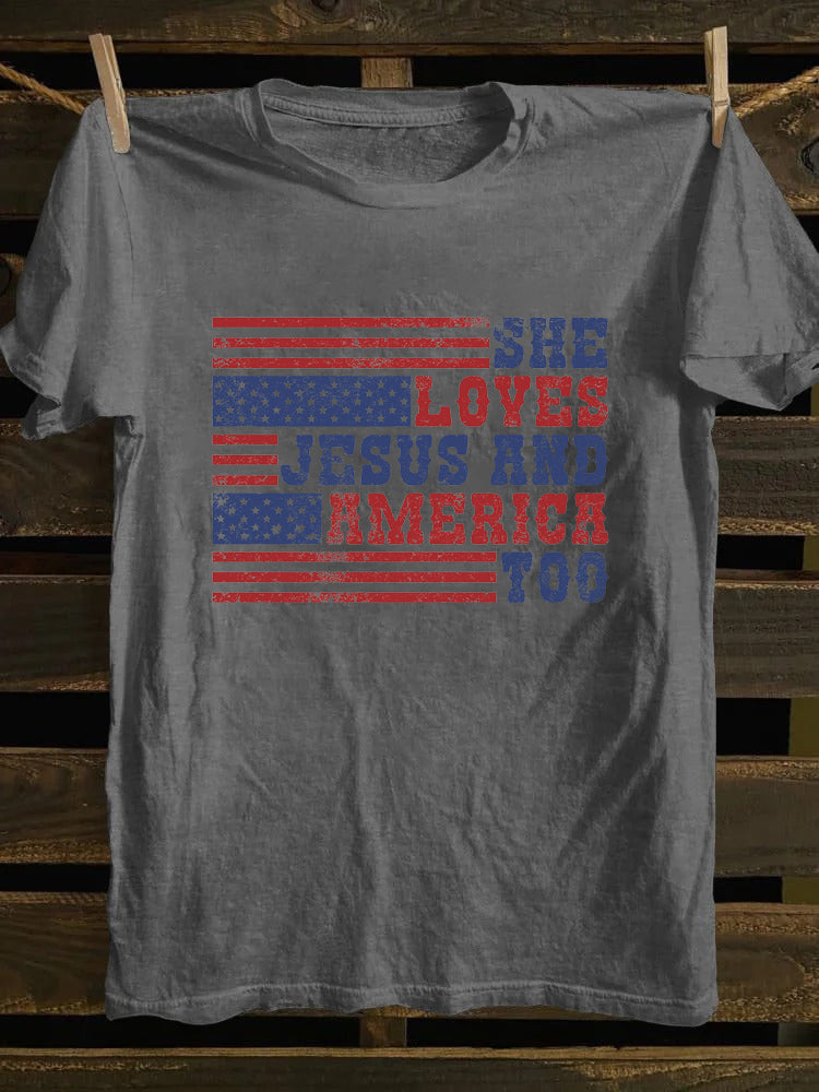 She Loves Jesus And America Too 4th of July T-shirt