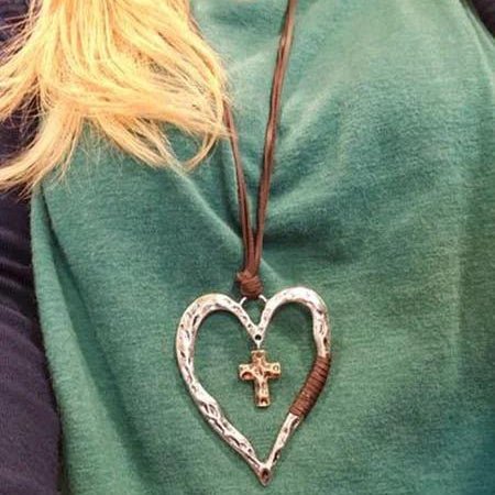 Vintage Cross Love Heart Pendant Necklace