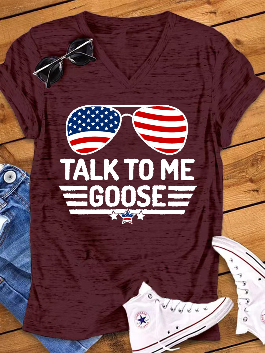 Talk To Me Goose America Flag Glasses V-Neck T-shirt
