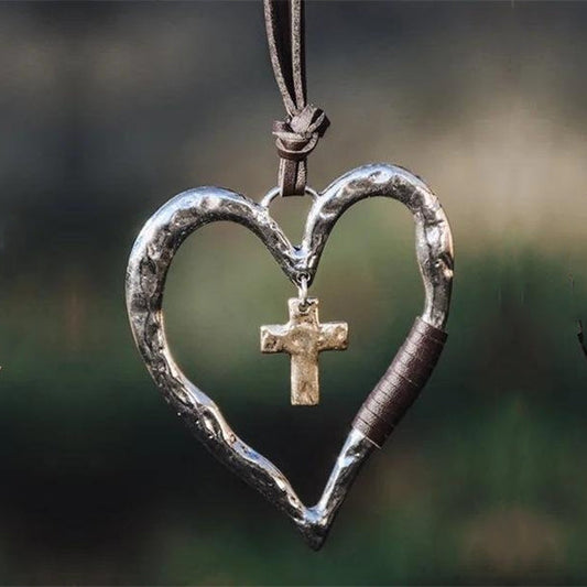 Vintage Cross Love Heart Pendant Necklace