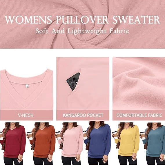 🏆 Women's V-neck Sweatshirt With Kangaroo Pocket