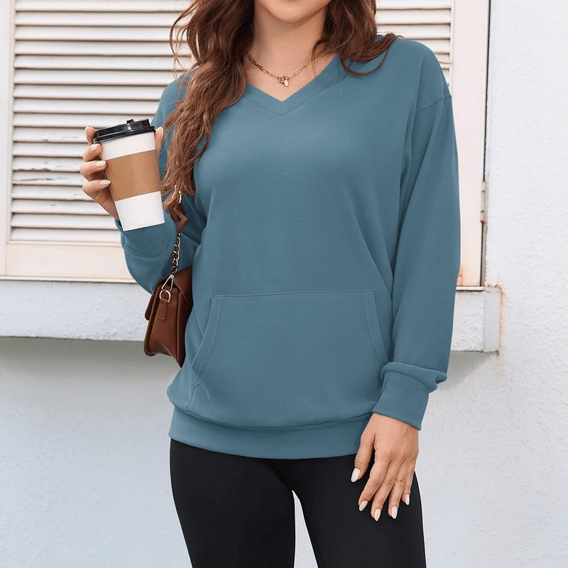 🏆 Women's V-neck Sweatshirt With Kangaroo Pocket
