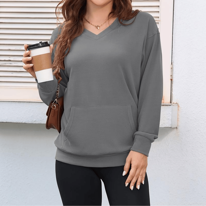 🏆 Women's V-neck Sweatshirt With Kangaroo Pocket