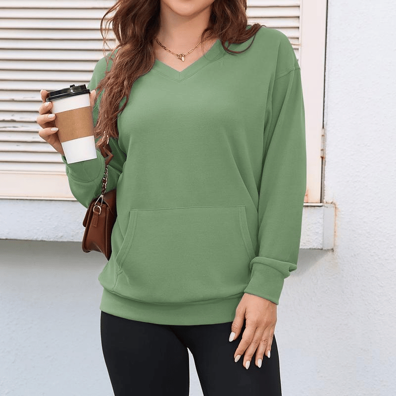 🏆 Women's V-neck Sweatshirt With Kangaroo Pocket