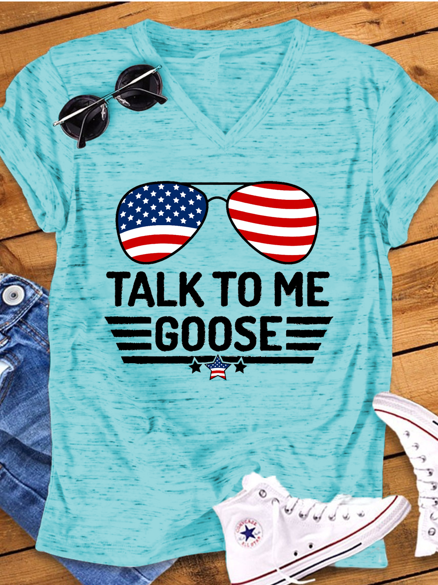 Talk To Me Goose America Flag Glasses V-Neck T-shirt
