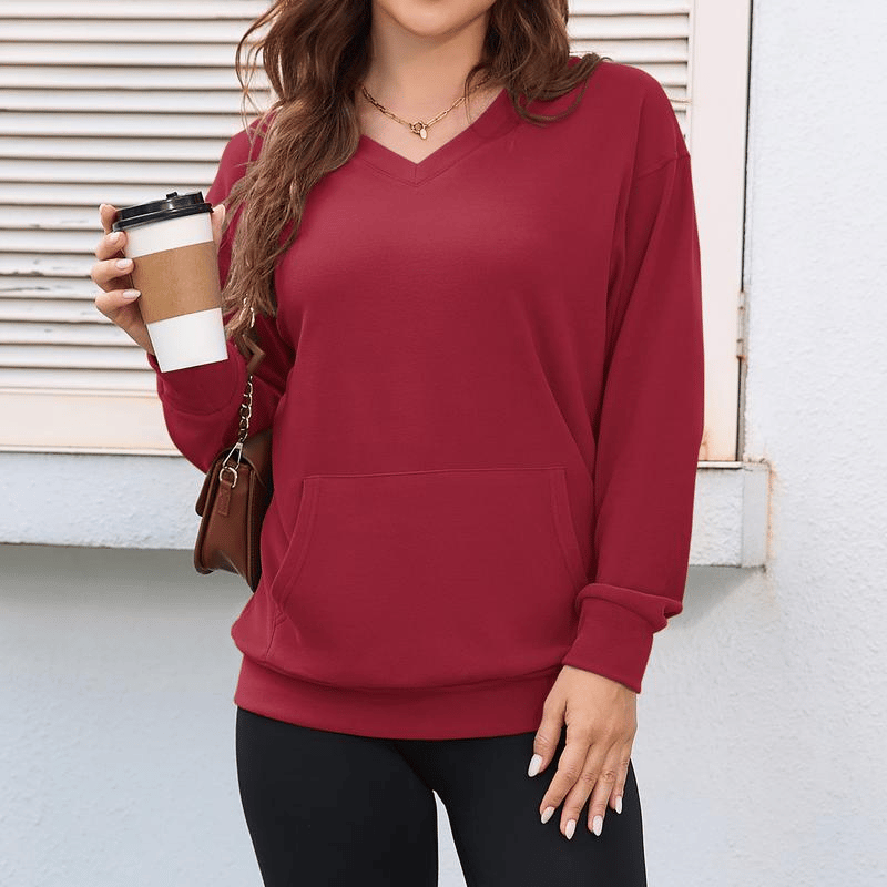 🏆 Women's V-neck Sweatshirt With Kangaroo Pocket