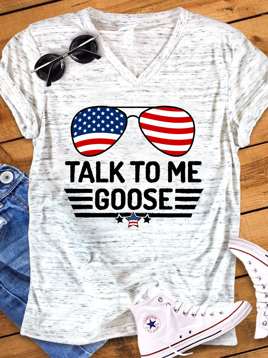 Talk To Me Goose America Flag Glasses V-Neck T-shirt