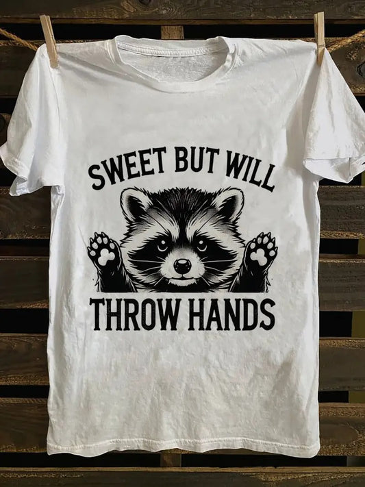 Retro “Sweet But Will Throw Hands” Raccoon Graphic T - Shirt